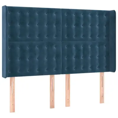 Vzglavna omarica - Nočna omarica - Posteljna omarica z ušesi temno modro 147x16x118/128 cm žamet