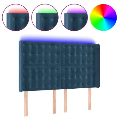 LED Posteljno vzglavje - Vzglavna omarica - Nočna omarica temno modro 147x16x118/128 cm žamet