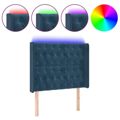 LED Posteljno vzglavje - Vzglavna omarica - Nočna omarica temno modro 103x16x118/128 cm žamet