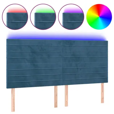 LED Posteljno vzglavje - Vzglavna omarica - Nočna omarica temno modro 200x5x118/128 cm žamet