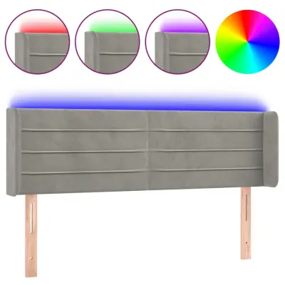 LED Posteljno vzglavje - Vzglavna omarica - Nočna omarica svetlo sivo 147x16x78/88 cm žamet