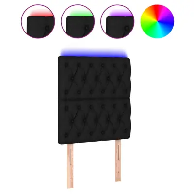 LED Posteljno vzglavje - Vzglavna omarica - Nočna omarica črno 80x7x118/128 cm blago