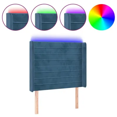 LED Posteljno vzglavje - Vzglavna omarica - Nočna omarica temno modro 93x16x118/128 cm žamet