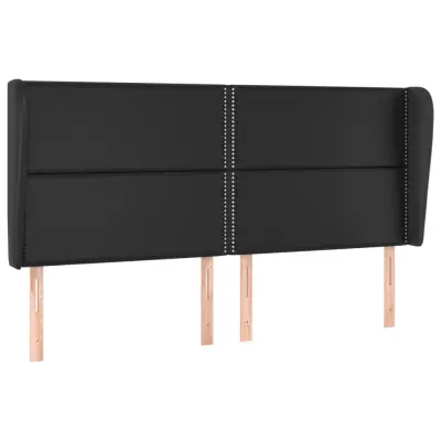 Posteljno vzglavje - Vzglavna omarica - Nočna omarica z ušesi črno 183x23x118/128 cm umetno usnje