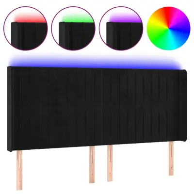 LED Posteljno vzglavje - Vzglavna omarica - Nočna omarica črno 203x16x118/128 cm žamet