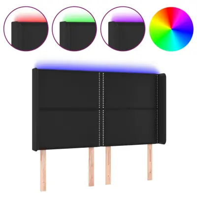 LED Posteljno vzglavje - Vzglavna omarica - Nočna omarica črno 147x16x118/128 cm umetno usnje