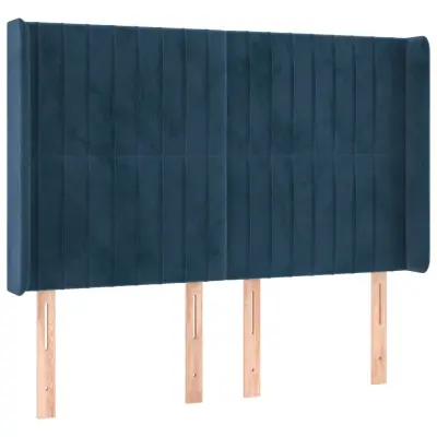 Vzglavna omarica - Nočna omarica - Posteljna omarica z ušesi temno modro 147x16x118/128 cm žamet