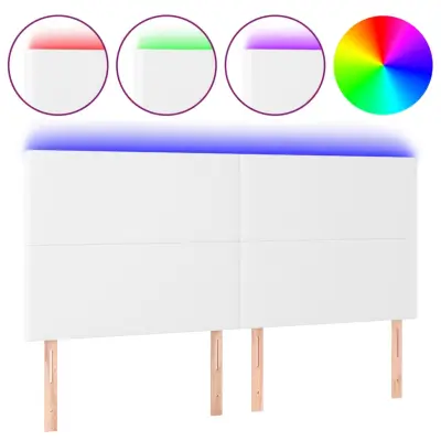 LED Posteljno vzglavje - Vzglavna omarica - Nočna omarica belo 180x5x118/128 cm umetno usnje