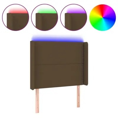 LED Posteljno vzglavje - Vzglavna omarica - Nočna omarica temno rjavo 93x16x118/128 cm blago