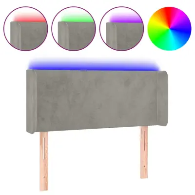 LED Posteljno vzglavje - Vzglavna omarica - Nočna omarica svetlo sivo 83x16x78/88 cm žamet