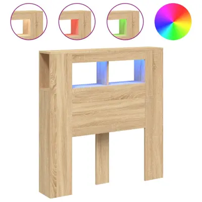 LED Posteljno vzglavje - Vzglavna omarica - Nočna omarica sonoma hrast 100x18,5x103,5 cm inž. les