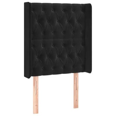 Posteljno vzglavje - Vzglavna omarica - Nočna omarica z ušesi črno 83x16x118/128 cm žamet