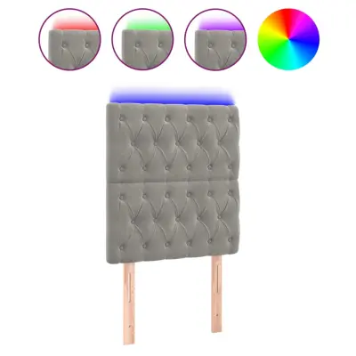 LED Posteljno vzglavje - Vzglavna omarica - Nočna omarica svetlo sivo 80x7x118/128 cm žamet