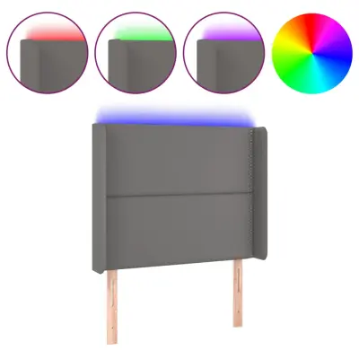 LED Posteljno vzglavje - Vzglavna omarica - Nočna omarica sivo 103x16x118/128 cm umetno usnje