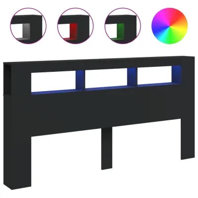 LED Posteljno vzglavje - Vzglavna omarica - Nočna omarica črno 200x18,5x103,5 cm inženirski les