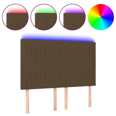 LED Posteljno vzglavje - Vzglavna omarica - Nočna omarica temno rjavo 144x5x118/128 cm blago