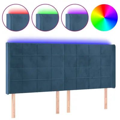 LED Posteljno vzglavje - Vzglavna omarica - Nočna omarica temno modro 183x16x118/128 cm žamet