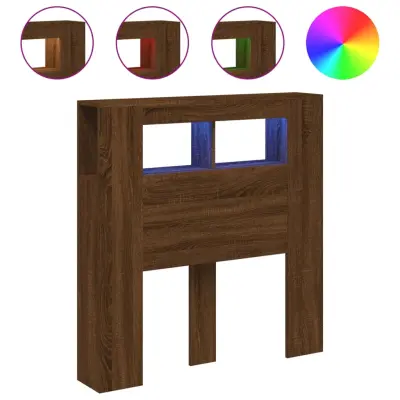 LED Posteljno vzglavje - Vzglavna omarica - Nočna omarica rjavi hrast 100x18,5x103,5 cm inž. les