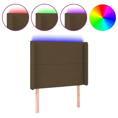 LED Posteljno vzglavje - Vzglavna omarica - Nočna omarica temno rjavo 103x16x118/128 cm blago