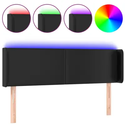 LED Posteljno vzglavje - Vzglavna omarica - Nočna omarica črno 147x16x78/88 cm umetno usnje