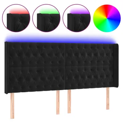 LED Posteljno vzglavje - Vzglavna omarica - Nočna omarica črno 203x16x118/128 cm žamet