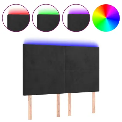 LED Posteljno vzglavje - Vzglavna omarica - Nočna omarica črno 144x5x118/128 cm žamet