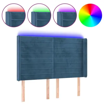LED Posteljno vzglavje - Vzglavna omarica - Nočna omarica temno modro 147x16x118/128 cm žamet