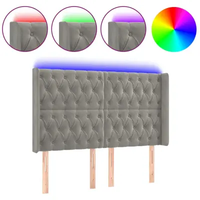 LED Posteljno vzglavje - Vzglavna omarica - Nočna omarica svetlo sivo 163x16x118/128 cm žamet