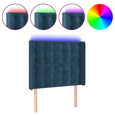 LED Posteljno vzglavje - Vzglavna omarica - Nočna omarica temno modro 103x16x118/128 cm žamet