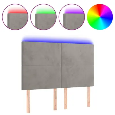 LED Posteljno vzglavje - Vzglavna omarica - Nočna omarica svetlo sivo 144x5x118/128 cm žamet