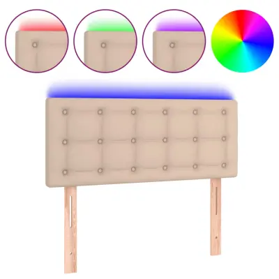 LED Posteljno vzglavje - Vzglavna omarica - Nočna omarica kapučino 90x5x78/88 cm umetno usnje