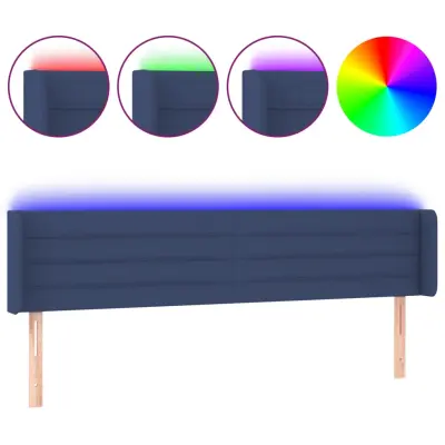 LED Posteljno vzglavje - Vzglavna omarica - Nočna omarica modro 163x16x78/88 cm blago