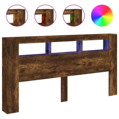 LED Posteljno vzglavje - Vzglavna omarica - Nočna omarica dimljen hrast 200x18,5x103,5 cm inž. les