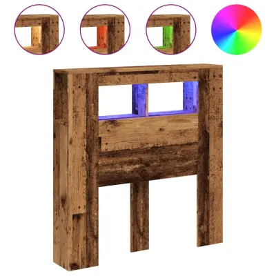 LED Posteljno vzglavje - Vzglavna omarica - Nočna omarica starinski les 100x18,5x103,5 cm inž. les