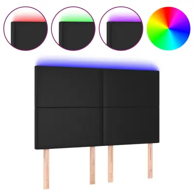 LED Posteljno vzglavje - Vzglavna omarica - Nočna omarica črno 144x5x118/128 cm umetno usnje