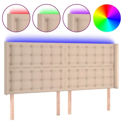 LED Posteljno vzglavje - Vzglavna omarica - Nočna omarica kapučino 183x16x118/128 cm umetno usnje