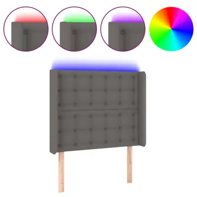 LED Posteljno vzglavje - Vzglavna omarica - Nočna omarica sivo 103x16x118/128 cm umetno usnje