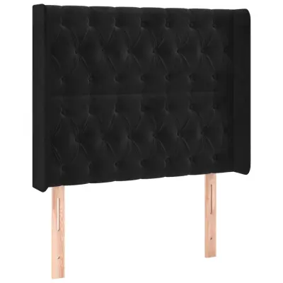 Posteljno vzglavje - Vzglavna omarica - Nočna omarica z ušesi črno 93x16x118/128 cm žamet