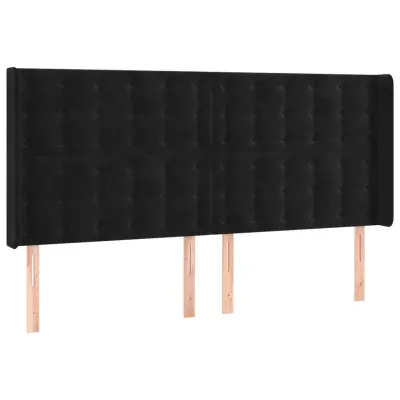 Posteljno vzglavje - Vzglavna omarica - Nočna omarica z ušesi črno 203x16x118/128 cm žamet