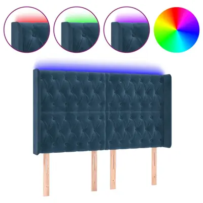 LED Posteljno vzglavje - Vzglavna omarica - Nočna omarica temno modro 147x16x118/128 cm žamet