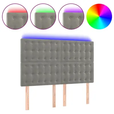 LED Posteljno vzglavje - Vzglavna omarica - Nočna omarica svetlo sivo 144x5x118/128 cm žamet