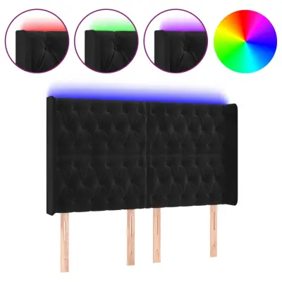 LED Posteljno vzglavje - Vzglavna omarica - Nočna omarica črno 147x16x118/128 cm žamet