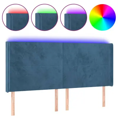 LED Posteljno vzglavje - Vzglavna omarica - Nočna omarica temno modro 203x16x118/128 cm žamet