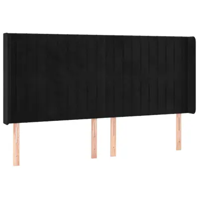 Posteljno vzglavje - Vzglavna omarica - Nočna omarica z ušesi črno 203x16x118/128 cm žamet