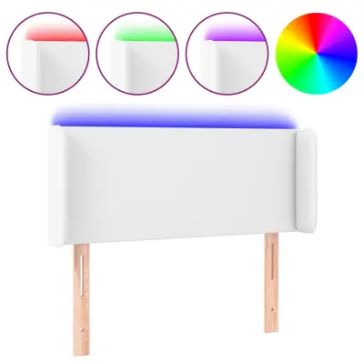 LED Posteljno vzglavje - Vzglavna omarica - Nočna omarica belo 93x16x78/88 cm umetno usnje