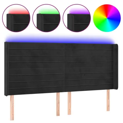 LED Posteljno vzglavje - Vzglavna omarica - Nočna omarica črno 163x16x118/128 cm žamet