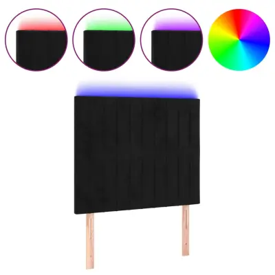 LED Posteljno vzglavje - Vzglavna omarica - Nočna omarica črno 80x5x118/128 cm žamet