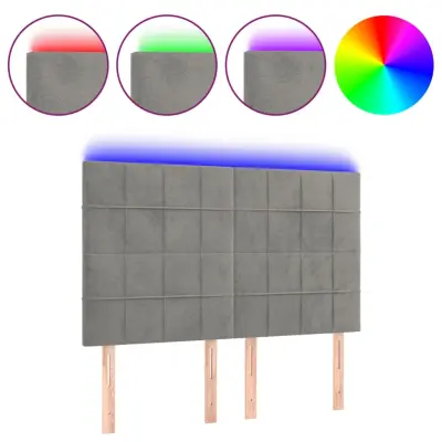 LED Posteljno vzglavje - Vzglavna omarica - Nočna omarica svetlo sivo 144x5x118/128 cm žamet