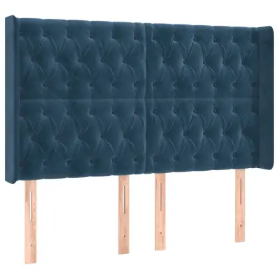 Vzglavna omarica - Nočna omarica - Posteljna omarica z ušesi temno modro 147x16x118/128 cm žamet