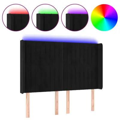 LED Posteljno vzglavje - Vzglavna omarica - Nočna omarica črno 147x16x118/128 cm žamet